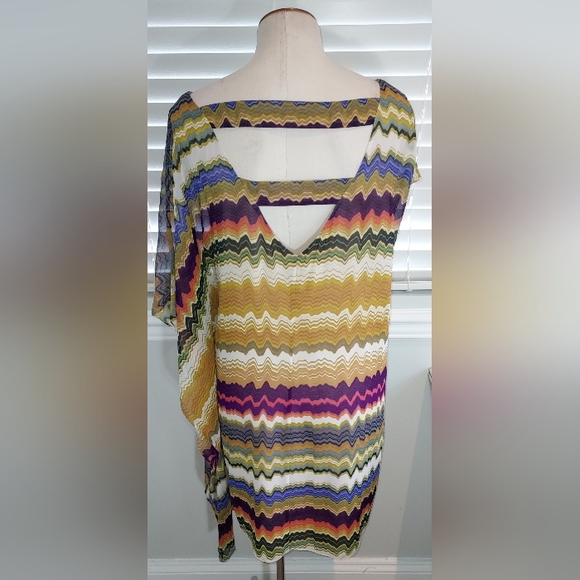 Vince Camuto Multi Color Wave Print One Short Slv One Drape Slv Dress Pre-owned - Picture 7 of 8